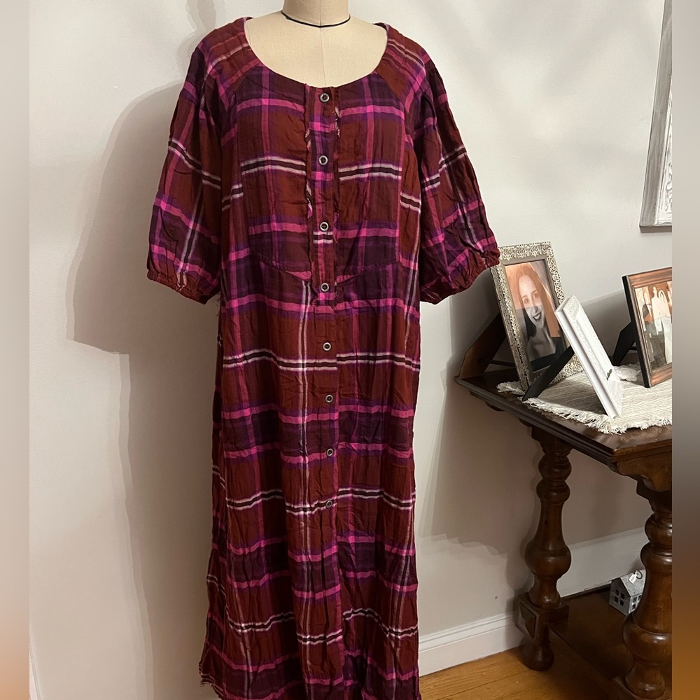 Free People Outlaw Boho Plaid Maxi Top Midi Dress Size: Large - Picture 4 of 12